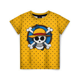 Детская футболка 3D с принтом One Pirate в Екатеринбурге, 100% гипоаллергенный полиэфир | прямой крой, круглый вырез горловины, длина до линии бедер, чуть спущенное плечо, ткань немного тянется | Тематика изображения на принте: bone | jack | luffy | ocean | one piece | pirate | sea | skull | treasure | большой куш | брук | джек | клад | луффи | море | нами | океан | пират | робин | санджи | сокровище | флаг | франки | череп
