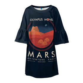 Детское платье 3D с принтом Mars Adventure Camp в Екатеринбурге, 100% полиэстер | прямой силуэт, чуть расширенный к низу. Круглая горловина, на рукавах — воланы | Тематика изображения на принте: cosmos | earth | galaxy | mars | moon | planet | space | stars | вселенная | галактика | звезды | земля | космос | луна | марс | планета