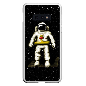 Чехол для Samsung S10E с принтом Космонавт с уточкой в Екатеринбурге, Силикон | Область печати: задняя сторона чехла, без боковых панелей | астронавт | ванна | галактика | звезды | космонавт | планета | утка | уточка