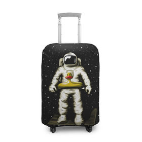 Чехол для чемодана 3D с принтом Космонавт с уточкой в Екатеринбурге, 86% полиэфир, 14% спандекс | двустороннее нанесение принта, прорези для ручек и колес | астронавт | ванна | галактика | звезды | космонавт | планета | утка | уточка