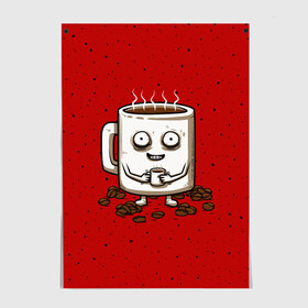 Постер с принтом Кофейный пьяница в Екатеринбурге, 100% бумага
 | бумага, плотность 150 мг. Матовая, но за счет высокого коэффициента гладкости имеет небольшой блеск и дает на свету блики, но в отличии от глянцевой бумаги не покрыта лаком | coffee | tea | кофе | кружка | утро | чай | чашка