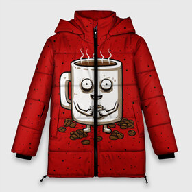 Женская зимняя куртка 3D с принтом Кофейный пьяница в Екатеринбурге, верх — 100% полиэстер; подкладка — 100% полиэстер; утеплитель — 100% полиэстер | длина ниже бедра, силуэт Оверсайз. Есть воротник-стойка, отстегивающийся капюшон и ветрозащитная планка. 

Боковые карманы с листочкой на кнопках и внутренний карман на молнии | coffee | tea | кофе | кружка | утро | чай | чашка
