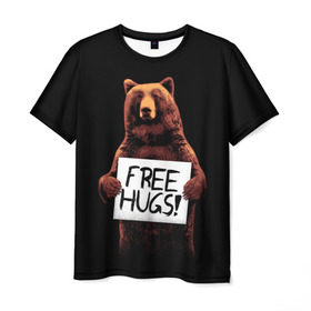Мужская футболка 3D с принтом Медвежьи обьятия в Екатеринбурге, 100% полиэфир | прямой крой, круглый вырез горловины, длина до линии бедер | animal | bear | beast | bro | free hugs | hipster | man | mister | nature | бро | брутал | животное | зверь | медведь | мужчина | обьятия | природа | хипстер