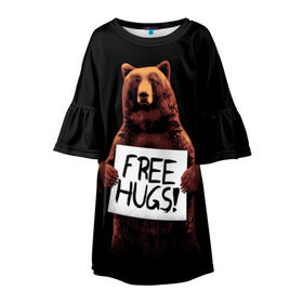Детское платье 3D с принтом Медвежьи обьятия в Екатеринбурге, 100% полиэстер | прямой силуэт, чуть расширенный к низу. Круглая горловина, на рукавах — воланы | Тематика изображения на принте: animal | bear | beast | bro | free hugs | hipster | man | mister | nature | бро | брутал | животное | зверь | медведь | мужчина | обьятия | природа | хипстер
