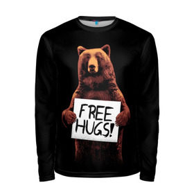 Мужской лонгслив 3D с принтом Медвежьи обьятия в Екатеринбурге, 100% полиэстер | длинные рукава, круглый вырез горловины, полуприлегающий силуэт | animal | bear | beast | bro | free hugs | hipster | man | mister | nature | бро | брутал | животное | зверь | медведь | мужчина | обьятия | природа | хипстер