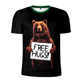 Мужская футболка 3D спортивная с принтом Медвежьи обьятия в Екатеринбурге, 100% полиэстер с улучшенными характеристиками | приталенный силуэт, круглая горловина, широкие плечи, сужается к линии бедра | animal | bear | beast | bro | free hugs | hipster | man | mister | nature | бро | брутал | животное | зверь | медведь | мужчина | обьятия | природа | хипстер
