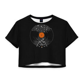 Женская футболка 3D укороченная с принтом Мелодия природы в Екатеринбурге, 100% полиэстер | круглая горловина, длина футболки до линии талии, рукава с отворотами | music | nature | retro | sound | vinyl | винил | звук | классика | мелодия | музыка | природа | ретро