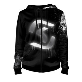 Женская толстовка 3D на молнии с принтом cs:go - SK Gaming (Black collection) в Екатеринбурге, 100% полиэстер | длина до линии бедра, манжеты и пояс оформлены мягкой тканевой резинкой, двухслойный капюшон со шнурком для регулировки, спереди молния, по бокам два кармана | cs | csgo | sk | го | кс | ск