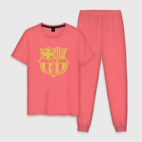 Мужская пижама хлопок с принтом FC Barcelona - Yellow Paint (Оригинальный стиль,рисунок краской) в Екатеринбурге, 100% хлопок | брюки и футболка прямого кроя, без карманов, на брюках мягкая резинка на поясе и по низу штанин
 | barca | barcelona | fcb | барселона | футбол