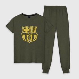 Женская пижама хлопок с принтом FC Barcelona - Yellow Paint (Оригинальный стиль,рисунок краской) в Екатеринбурге, 100% хлопок | брюки и футболка прямого кроя, без карманов, на брюках мягкая резинка на поясе и по низу штанин | barca | barcelona | fcb | барселона | футбол