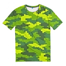 Мужская футболка 3D с принтом Зелёный камуфляж в Екатеринбурге, 100% полиэфир | прямой крой, круглый вырез горловины, длина до линии бедер | пиксели