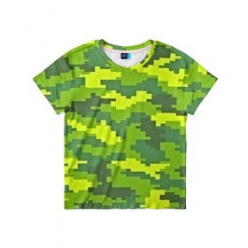 Детская футболка 3D с принтом Зелёный камуфляж в Екатеринбурге, 100% гипоаллергенный полиэфир | прямой крой, круглый вырез горловины, длина до линии бедер, чуть спущенное плечо, ткань немного тянется | пиксели