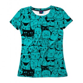 Женская футболка 3D с принтом Котейки 4 в Екатеринбурге, 100% полиэфир ( синтетическое хлопкоподобное полотно) | прямой крой, круглый вырез горловины, длина до линии бедер | котейки | коты | кошки