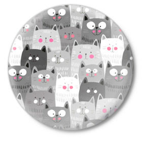 Значок с принтом Котейки 2 в Екатеринбурге,  металл | круглая форма, металлическая застежка в виде булавки | котейки | коты | кошки