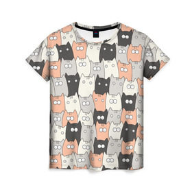 Женская футболка 3D с принтом Котики в Екатеринбурге, 100% полиэфир ( синтетическое хлопкоподобное полотно) | прямой крой, круглый вырез горловины, длина до линии бедер | Тематика изображения на принте: котейки | коты | кошки