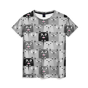 Женская футболка 3D с принтом Котейки в Екатеринбурге, 100% полиэфир ( синтетическое хлопкоподобное полотно) | прямой крой, круглый вырез горловины, длина до линии бедер | котейки | коты | кошки