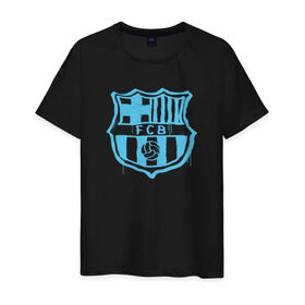 Мужская футболка хлопок с принтом FC Barcelona - Light Blue Paint (Оригинальный стиль,рисунок краской) в Екатеринбурге, 100% хлопок | прямой крой, круглый вырез горловины, длина до линии бедер, слегка спущенное плечо. | barca | barcelona | fcb | барселона | футбол