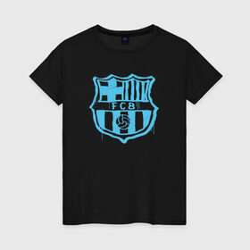 Женская футболка хлопок с принтом FC Barcelona - Light Blue Paint (Оригинальный стиль,рисунок краской) в Екатеринбурге, 100% хлопок | прямой крой, круглый вырез горловины, длина до линии бедер, слегка спущенное плечо | barca | barcelona | fcb | барселона | футбол