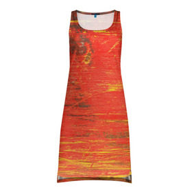 Платье-майка 3D с принтом Потертости в Екатеринбурге, 100% полиэстер | полуприлегающий силуэт, широкие бретели, круглый вырез горловины, удлиненный подол сзади. | абстракция | красная | оранжевая | потертая | старая | текстура | цвет | яркая