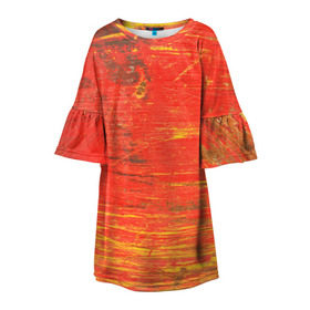 Детское платье 3D с принтом Потертости в Екатеринбурге, 100% полиэстер | прямой силуэт, чуть расширенный к низу. Круглая горловина, на рукавах — воланы | абстракция | красная | оранжевая | потертая | старая | текстура | цвет | яркая