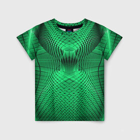 Детская футболка 3D с принтом Абстракция зеленая в Екатеринбурге, 100% гипоаллергенный полиэфир | прямой крой, круглый вырез горловины, длина до линии бедер, чуть спущенное плечо, ткань немного тянется | абстракция | белый | зеленый | изгиб | красивый | необычный | новый | плавный | рисунок | стиль | цвет | четкий