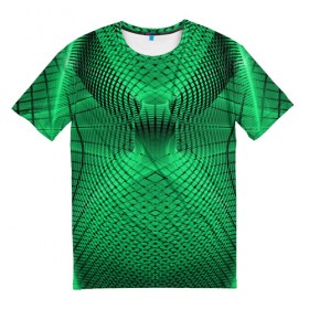 Мужская футболка 3D с принтом Абстракция зеленая в Екатеринбурге, 100% полиэфир | прямой крой, круглый вырез горловины, длина до линии бедер | Тематика изображения на принте: абстракция | белый | зеленый | изгиб | красивый | необычный | новый | плавный | рисунок | стиль | цвет | четкий