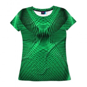 Женская футболка 3D с принтом Абстракция зеленая в Екатеринбурге, 100% полиэфир ( синтетическое хлопкоподобное полотно) | прямой крой, круглый вырез горловины, длина до линии бедер | абстракция | белый | зеленый | изгиб | красивый | необычный | новый | плавный | рисунок | стиль | цвет | четкий