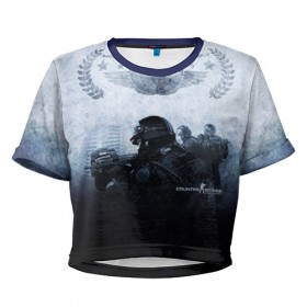 Женская футболка 3D укороченная с принтом CS Global в Екатеринбурге, 100% полиэстер | круглая горловина, длина футболки до линии талии, рукава с отворотами | counter strike | cs | cs go | global