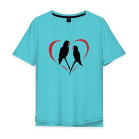 Мужская футболка хлопок Oversize с принтом Попугайчики в Екатеринбурге, 100% хлопок | свободный крой, круглый ворот, “спинка” длиннее передней части | птицы