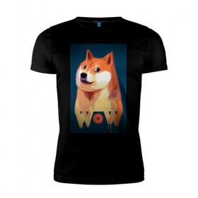 Мужская футболка премиум с принтом Wow Doge в Екатеринбурге, 92% хлопок, 8% лайкра | приталенный силуэт, круглый вырез ворота, длина до линии бедра, короткий рукав | 