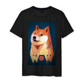 Мужская футболка хлопок с принтом Wow Doge в Екатеринбурге, 100% хлопок | прямой крой, круглый вырез горловины, длина до линии бедер, слегка спущенное плечо. | 