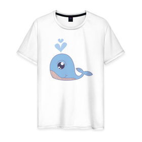 Мужская футболка хлопок с принтом Влюблённый китёнок в Екатеринбурге, 100% хлопок | прямой крой, круглый вырез горловины, длина до линии бедер, слегка спущенное плечо. | Тематика изображения на принте: 