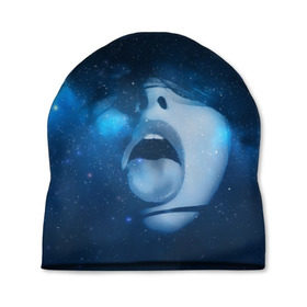 Шапка 3D с принтом Космический рот в Екатеринбурге, 100% полиэстер | универсальный размер, печать по всей поверхности изделия | губы | девушка | женщина | звезды | зубы | космос | синий | туманность | черная дыра