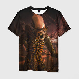 Мужская футболка 3D с принтом Alien в Екатеринбурге, 100% полиэфир | прямой крой, круглый вырез горловины, длина до линии бедер | alien | блокбастер. монстр | боевик | кино | кинофильм | скелет | чужой