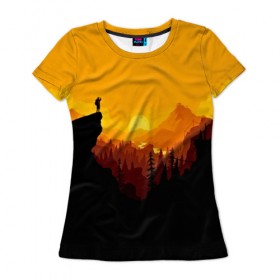 Женская футболка 3D с принтом FIREWATCH в Екатеринбурге, 100% полиэфир ( синтетическое хлопкоподобное полотно) | прямой крой, круглый вырез горловины, длина до линии бедер | закат | файрвотч