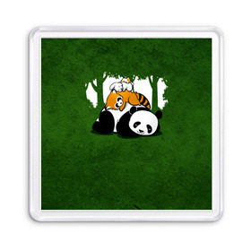 Магнит 55*55 с принтом Милая панда в Екатеринбурге, Пластик | Размер: 65*65 мм; Размер печати: 55*55 мм | большая | джунгли | енот | зайка | милая | панда | пушистая