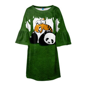 Детское платье 3D с принтом Милая панда в Екатеринбурге, 100% полиэстер | прямой силуэт, чуть расширенный к низу. Круглая горловина, на рукавах — воланы | большая | джунгли | енот | зайка | милая | панда | пушистая