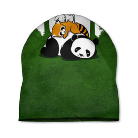 Шапка 3D с принтом Милая панда в Екатеринбурге, 100% полиэстер | универсальный размер, печать по всей поверхности изделия | большая | джунгли | енот | зайка | милая | панда | пушистая