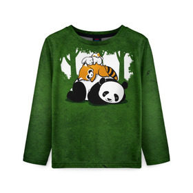 Детский лонгслив 3D с принтом Милая панда в Екатеринбурге, 100% полиэстер | длинные рукава, круглый вырез горловины, полуприлегающий силуэт
 | Тематика изображения на принте: большая | джунгли | енот | зайка | милая | панда | пушистая