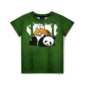 Детская футболка 3D с принтом Милая панда в Екатеринбурге, 100% гипоаллергенный полиэфир | прямой крой, круглый вырез горловины, длина до линии бедер, чуть спущенное плечо, ткань немного тянется | большая | джунгли | енот | зайка | милая | панда | пушистая
