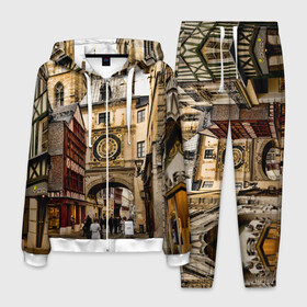 Мужской костюм 3D с принтом Улицы Парижа в Екатеринбурге, 100% полиэстер | Манжеты и пояс оформлены тканевой резинкой, двухслойный капюшон со шнурком для регулировки, карманы спереди | paris | архитектура | город