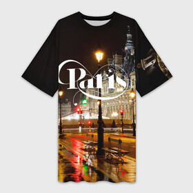 Платье-футболка 3D с принтом Улицы Парижа в Екатеринбурге,  |  | architecture | city | houses | lights | night | paris | street | traffic lights | архитектура | город | дома | ночь | огни | париж | светофоры | улица
