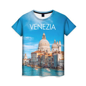 Женская футболка 3D с принтом Венеция в Екатеринбурге, 100% полиэфир ( синтетическое хлопкоподобное полотно) | прямой крой, круглый вырез горловины, длина до линии бедер | boat | city | italy | mooring | sea | strait | street | temple area | venice | венеция | город | италия | лодки | море | площадь | причал | пролив | улицы | храм