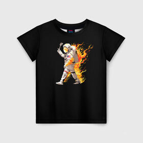 Детская футболка 3D с принтом Горячий космонавт в Екатеринбурге, 100% гипоаллергенный полиэфир | прямой крой, круглый вырез горловины, длина до линии бедер, чуть спущенное плечо, ткань немного тянется | астронавт | вселенная | космонавт | космос | огонь | планета | тьма | человек