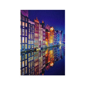 Обложка для паспорта матовая кожа с принтом Амстердама, Нидерланды в Екатеринбурге, натуральная матовая кожа | размер 19,3 х 13,7 см; прозрачные пластиковые крепления | amsterdam | boat | bright | color | lights | night | pier | rainbow | reflection | the city | the netherlands | the strait | water | амстердама | вода | город | лодка | нидерланды | ночь | огни | отражение | причал | пролив | радуга | цвет | яркий