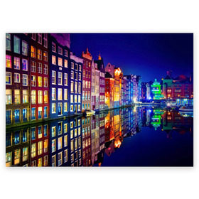 Поздравительная открытка с принтом Амстердама, Нидерланды в Екатеринбурге, 100% бумага | плотность бумаги 280 г/м2, матовая, на обратной стороне линовка и место для марки
 | amsterdam | boat | bright | color | lights | night | pier | rainbow | reflection | the city | the netherlands | the strait | water | амстердама | вода | город | лодка | нидерланды | ночь | огни | отражение | причал | пролив | радуга | цвет | яркий