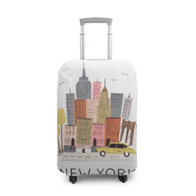 Чехол для чемодана 3D с принтом Нью-Йорк в Екатеринбурге, 86% полиэфир, 14% спандекс | двустороннее нанесение принта, прорези для ручек и колес | new york | воздушные шары | город | деревья | рисунок | такси