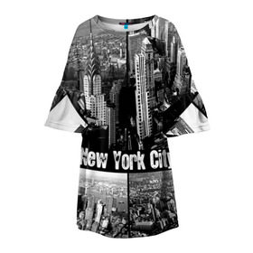Детское платье 3D с принтом Улицы Нью-Йорка в Екатеринбурге, 100% полиэстер | прямой силуэт, чуть расширенный к низу. Круглая горловина, на рукавах — воланы | Тематика изображения на принте: city | collage | houses | new york | skyscrapers | streets | usa | город | дома | коллаж | нью йорка | сша | улицы