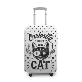 Чехол для чемодана 3D с принтом Curiosity Cat в Екатеринбурге, 86% полиэфир, 14% спандекс | двустороннее нанесение принта, прорези для ручек и колес | animal | beast | cat | feline | gangsta | kill | king | kitty | meow | nature | гангстер | животное | зверь | король | кот | котенок | котик | кошка | мяу | природа