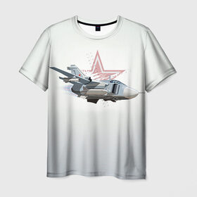 Мужская футболка 3D с принтом Су-24 в Екатеринбурге, 100% полиэфир | прямой крой, круглый вырез горловины, длина до линии бедер | авиация